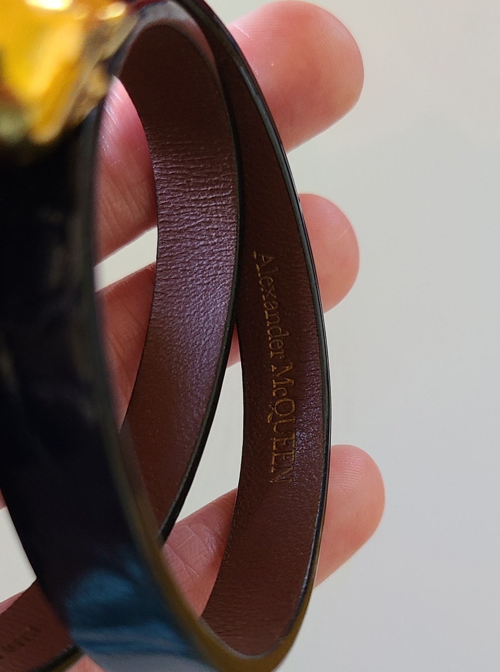 Alexander McQueen Navy Blue Skull Double Wrap Leather Croc Embossed Bracelet Euc - Picture 5 of 13